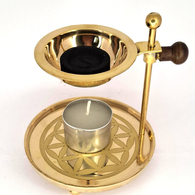 Brass Flower of Life Incense Herb Resin Charcoal Burner