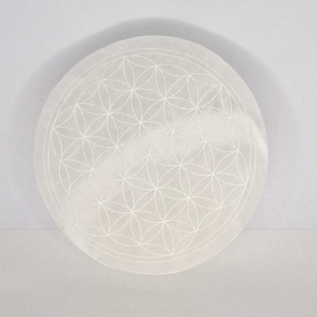Crystal Selenite Charging Plate Flower of Life small