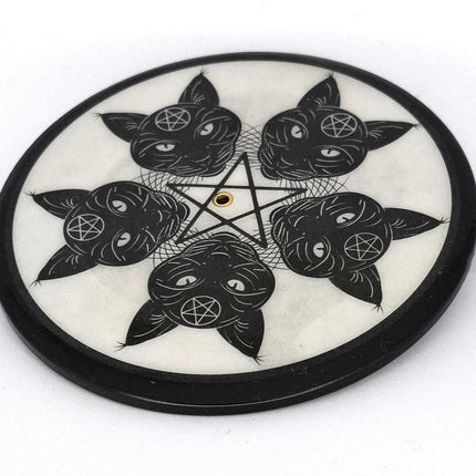 Incense Holder Cats with Pentagram