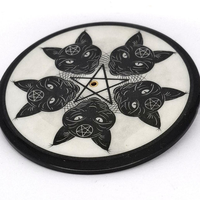 Incense Holder Cats with Pentagram