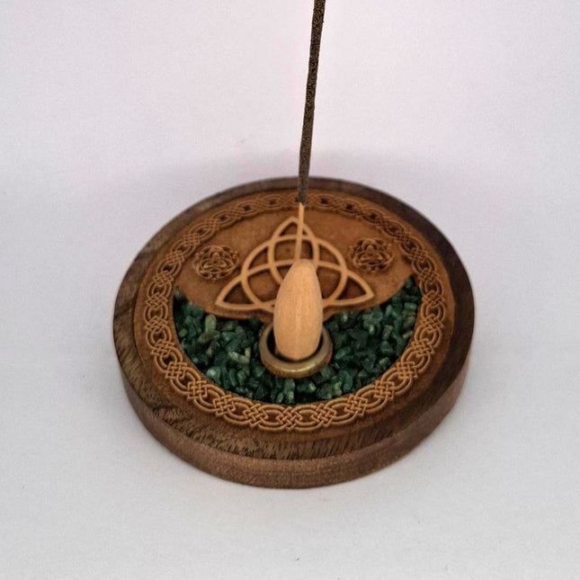 Incense Holder Triquetra with Green Aventurine