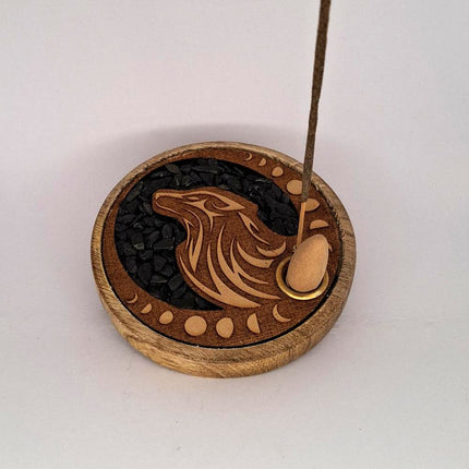 Incense Holder Wolf with Black Onyx