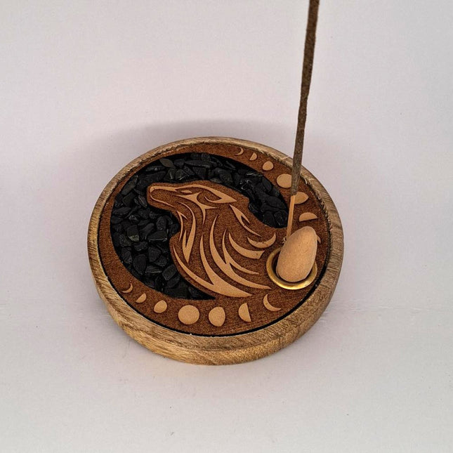 Incense Holder Wolf with Black Onyx