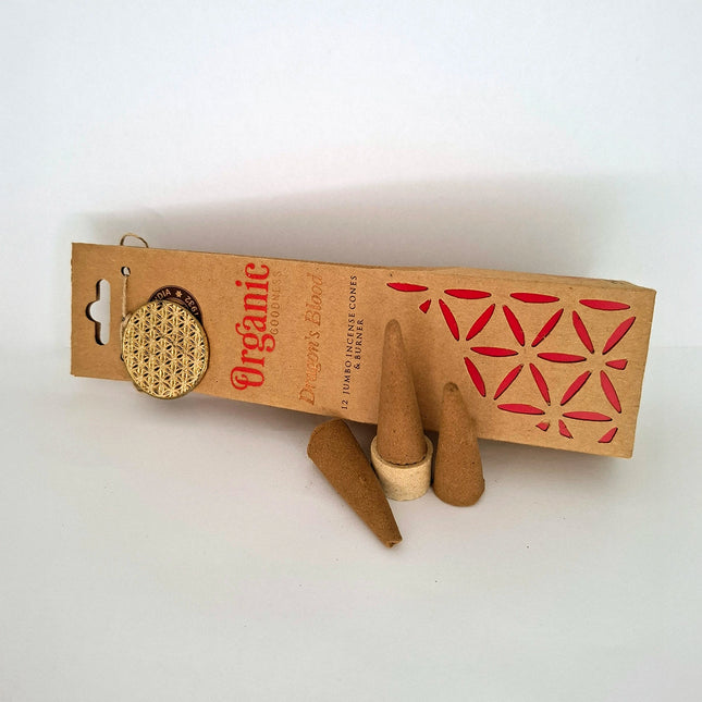 Organic Goodness Jumbo Dragons Blood Incense Cones & Burner