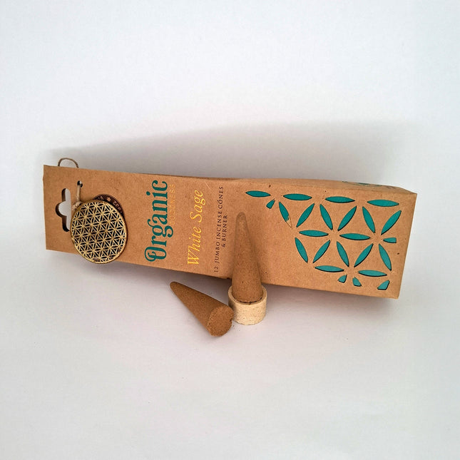 Organic Goodness Jumbo White Sage Incense Cones & Burner