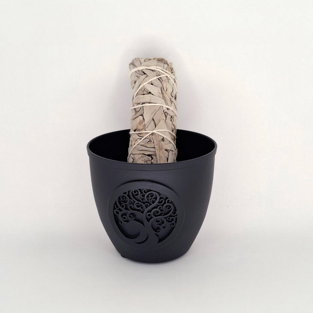 Smudge Pot Metal Tree of Life Black